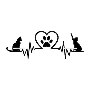 Latido del corazón de gato SVG, Gato enamorado SVG, Gato electrocardiograma Svg, Clipart, Archivos para Cricut, Archivos de corte para Silhouette, Dxf, Png, Vinilo adhesivo, Digital