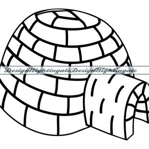 Può includere: Un disegno in bianco e nero di un igloo. L'igloo è fatto di blocchi di ghiaccio e ha un piccolo ingresso.