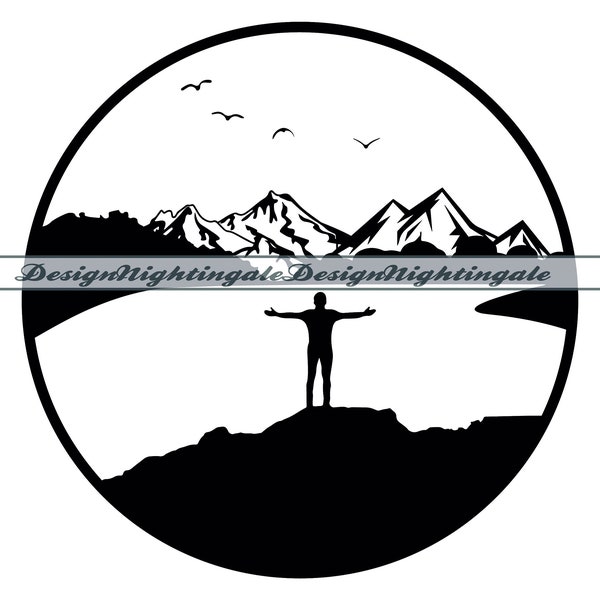 Mountains SVG, Outdoors SVG, Hiking SVG, Hiker Svg, Clipart, Files For Cricut, Cut Files For Silhouette, Dxf, Png, Eps, Vector,Sticker,Decal