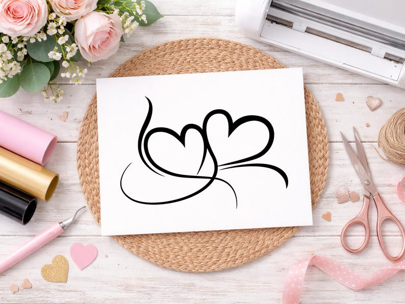 Podwójne serce SVG PNG DXF, grafika liniowa serca dla Cricut (pobieranie cyfrowe) zdjęcie 2