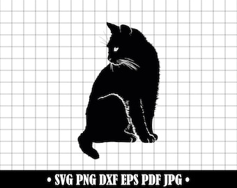 Black Cat SVG, Cute Cat SVG, Cat SVG, Black Cat Clipart, Black Cat Files For Cricut, Black Cat Cut Files For Silhouette, Dxf, Png,Eps,Vector