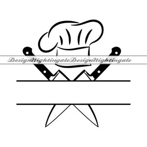 Chef Hat Monogram SVG, Chef Knives Svg, Chef Hat Svg, Clipart, bestanden voor Cricut, gesneden bestanden voor silhouet, Dxf, Png, Eps, Vector, Vinyl