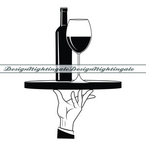 Dienblad Svg, ober Svg, wijnfles Svg, wijn Svg, Restourant Svg, clipart, bestanden voor de Cricut, gesneden bestanden voor silhouet, dxf, png, vector