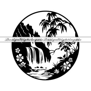 Waterfall Scene SVG PNG DXF, Waterfall Svg, Waterfall Clipart, Files For Cricut, Waterfall Cut Files For Silhouette, Laser Cut, Wall Art