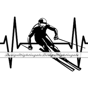 Heartbeat Skiing SVG, Ski SVG, Love Ski SVG, Skiing Ski Ekg Svg, Clipart, Files For Cricut, Cut Files For Silhouette, Dxf, Png, Eps, Vector