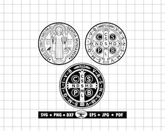 St Benedict Vade Retro Satana SVG PNG DXF, Saint Benedict Medal Design, Catholic Protection