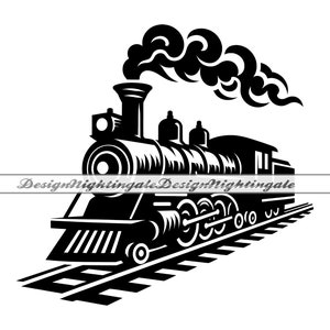 Steam Locomotive on Rails SVG, Train SVG, Locomotive SVG, Locomotive Clipart, Files For Cricut, Cut Files For Silhouette, Dxf, Png, Vector