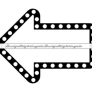 May include: Black and white arrow with a border of white circles. The arrow points to the left.