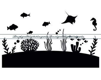 NAUTICAL Ocean Sea Scene SVG, Undersea Landscape SVG, Underwater, Coral Reef, Sea Life, Clipart, Files For Cricut, Cut Files, Svg, Dxf, Png