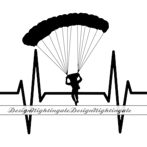 Battito cardiaco paracadutismo SVG, Ekg paracadutismo SVG, Paracadute SVG, Paracadutista SVG, Paracadutismo SVG, Clipart, File per Cricut, File di taglio, Dxf, Png, Eps