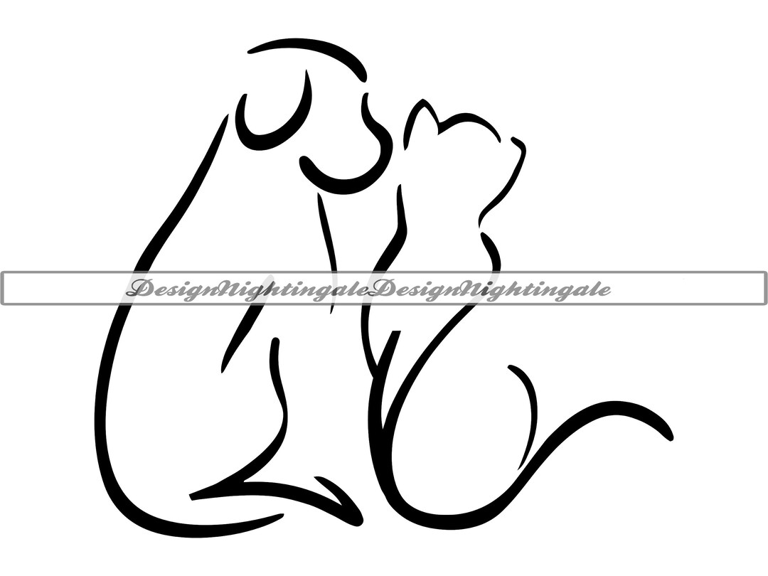 Dog and Cat Outline Line Art SVG DXF PNG, Clipart, Files for Cricut