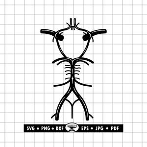 May include: Black and white illustration of a stylized human brain and blood vessels. The image is a vector graphic, with file format options including SVG, PNG, DXF, EPS, JPG, and PDF.