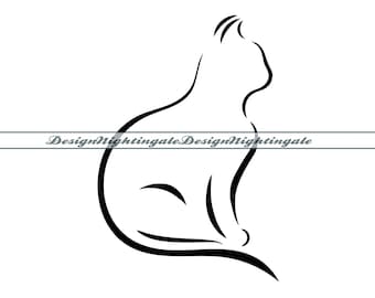 Cat Outline SVG, Tattoo Clipart Files (Digital Download)