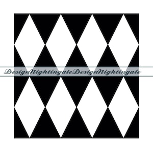 May include: Black and white diamond pattern. The pattern is made up of alternating black and white diamonds.