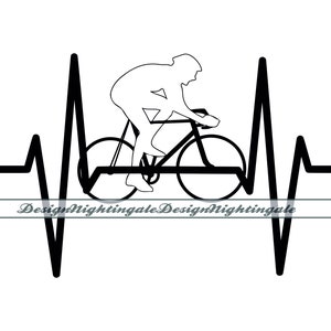 Fahrrad Herzschlag SVG, Radfahren EKG SVG, Radfahrer zwar, Liebe Fahrrad zwart, Clipart, Dateien für Cricut, Schnittdateien für Silhouette, Dxf, Png, Vektor