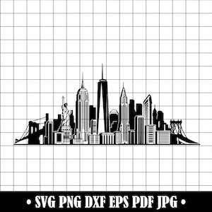 New York City Skyline SVG, NYC Silhouette PNG, Manhattan Cut File Dxf, New York Landmark Clipart, Cityscape Cricut Design