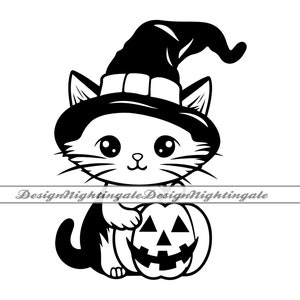 Halloween Cat with Pumpkin SVG, Witch Cute Cat SVG, Fall Kids Halloween Shirt, Files For Cricut, Cut Files For Silhouette, Vinyl Laser