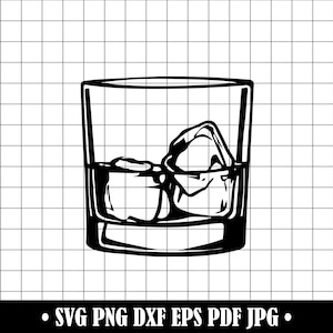 Whiskey Glass #2 SVG, Bourbon Drink PNG, Liquor Glass Cut File DXF, Scotch Silhouette Clipart, Ice Alcohol Drink Cricut Design