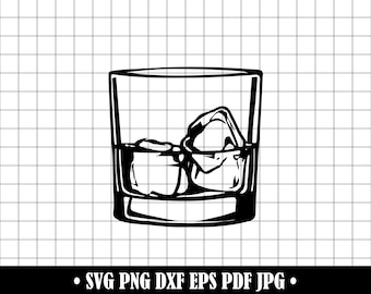 Szklanka do whisky nr 2 SVG, napój Bourbon PNG, plik do cięcia kieliszków do likieru DXF, clipart z sylwetką szkockiej whisky, projekt Cricut dla napoju alkoholowego z lodem