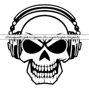 DJ Schädel SVG, Schädel mit Kopfhörern SVG, Musik Party Maskottchen SVG, Clipart, Dateien für Cricut, Schnittdateien für Silhouette, Dxf, Png, Eps, Vektor