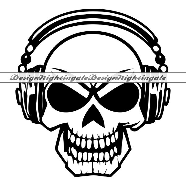 DJ Skull SVG, Skull with Headphones SVG, Music Party Mascot Svg, Clipart, Files For Cricut, Cut Files For Silhouette, Dxf, Png, Eps, Vector