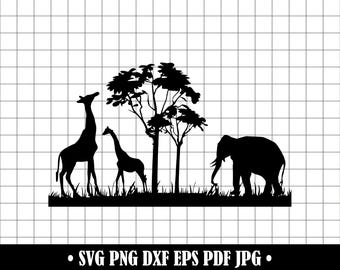 Safari Szene SVG, Afrika Tiere Clipart (digitale Dateien)