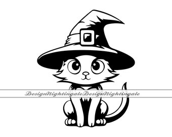 Halloween Witch Cat SVG, Witchy Clipart (Digital Files)