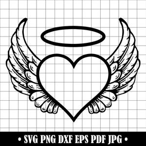 Angel Wings Heart SVG, Halo Heart PNG, Memorial Heart Cut File DXF, Winged Heart Cricut Design, Spiritual Clipart Download