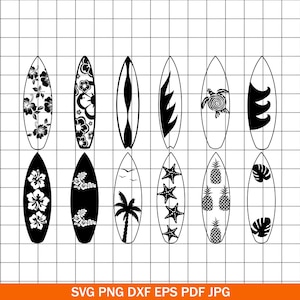 Surfboard SVG PNG DXF Bundle, Tropical Beach Hibiscus Vector, Summer ...