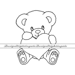 Teddy Bear Outline SVG DXF, Teddy Bear Holding Heart SVG, Teddy Bear Clipart, Files For Cricut, Teddy Bear Cut Files For Silhouette, Dxf,Eps