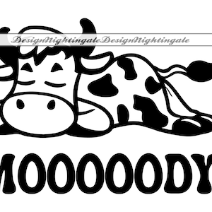 不機嫌な牛 SVG PNG DXF、眠そうな牛 SVG、牛 SVG、不機嫌な牛のクリップアート、Cricut 用ファイル、シルエット用カット ファイル、EPS、ベクター、T シャツ デザイン