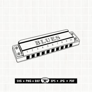 Blues Harmonica SVG PNG DXF: Cut File for Cricut and Laser Engraving