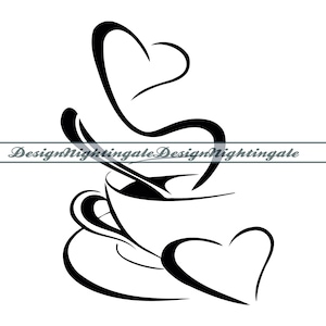 Taza de café con forma de corazón SVG, taza de café SVG, café con amor SVG, clipart de taza de café con forma de corazón, archivos para Cricut, archivos de corte para Silhouette, Dxf, Png, Vector