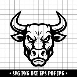 Angry Bull Head SVG, Fierce Bull PNG, Horned Bull DXF, Taurus Cut File, Aggressive Bull Logo, Rodeo Clipart, Bull For Cricut & Silhouette