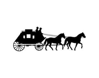 SVG de carruaje de caballos, imágenes prediseñadas de diligencia, archivos de corte (descarga digital)
