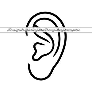 May include: A black and white line drawing of a human ear.