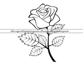 Rose Outline SVG, Flower Clipart (Digital Files)