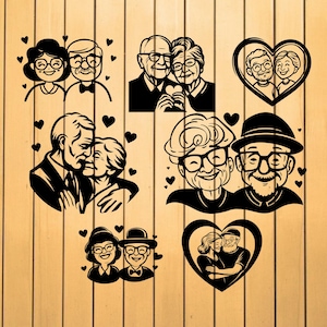 Bejaard stel SVG-bundel, oud stel SVG, ouderen Valentijnsdag SVG, clipart, bestanden voor de Cricut, gesneden bestanden voor silhouet, dxf, png, vector