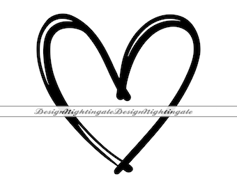 Doodle coeur SVG, clipart coeur griffonnage dessiné à la main (fichiers numériques)