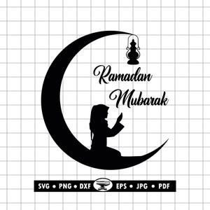 Eid Mubarak SVG DXF PNG, Islamic Crescent Moon Mosque Art, Ramadan Clipart for Cricut image 3