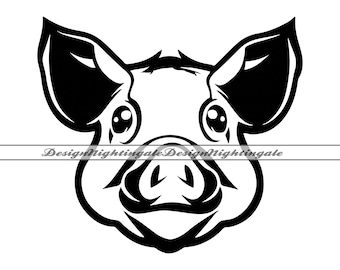 Cute Pig Face SVG, Mascot Clipart (Digital Files)
