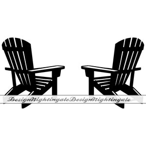 May include: Two black wooden Adirondack chairs, side by side, against a white background.