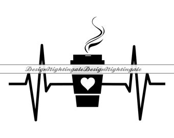 コーヒーハートビートSVG、コーヒーラバーEKG、クリカット＆シルエットカットファイル