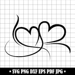 Double Heart SVG, Linked Hearts PNG, Wedding Heart Cut File Dxf, Romantic Love Hearts Clipart, Cricut Couple Design, Valentine Line Art