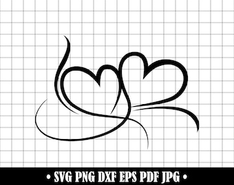 Double Heart SVG, Linked Hearts PNG, Wedding Heart Cut File Dxf, Romantic Love Hearts Clipart, Cricut Couple Design, Valentine Line Art