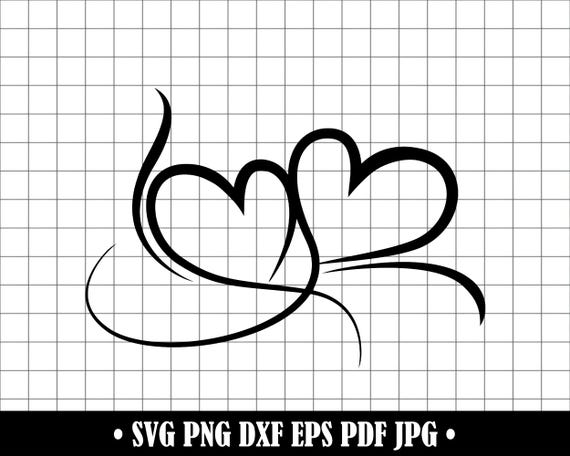 Double Heart SVG, Linked Hearts PNG, Wedding Heart Cut File Dxf