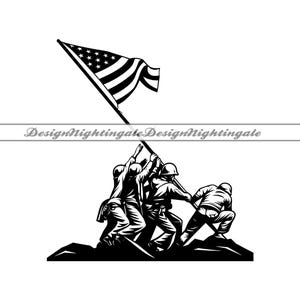 Iwo Jima Flag Raising SVG, Dxf, Png, US Marines Silhouette Vector, American War Military Clipart, Patriotic USA Cut File, Cricut, Laser Cut