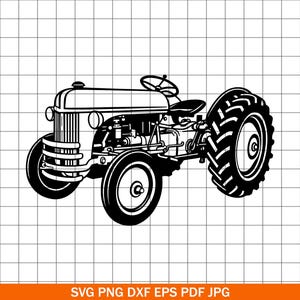 Könnte beinhalten: Schwarz-Weiß-Illustration eines Oldtimer-Traktors. Der Traktor hat große Hinterreifen, ein kleines Vorderrad und ein Lenkrad. Das Bild ist eine Vektorgrafik, geeignet für verschiedene Anwendungen.