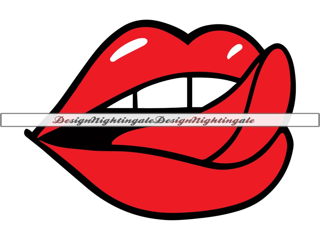 Teeth Biting Tongue SVG, Luscious Lips SVG, Red Lips SVG, Clipart