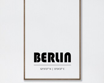 Poster "BERLIN" | Digital Download | Typography poster | minimalist | Poster with city names | Poster with coordinates | printable